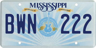 MS license plate BWN222