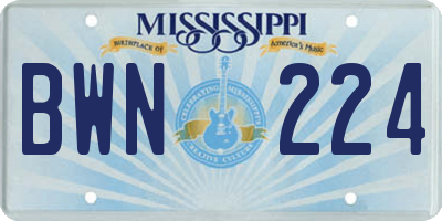 MS license plate BWN224