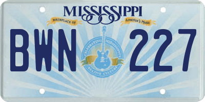 MS license plate BWN227