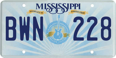 MS license plate BWN228