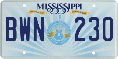 MS license plate BWN230