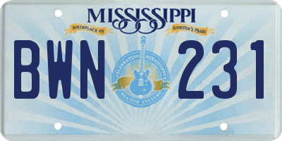 MS license plate BWN231