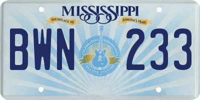 MS license plate BWN233
