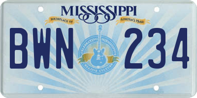 MS license plate BWN234