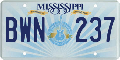MS license plate BWN237