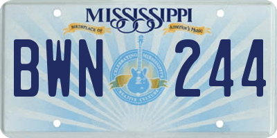 MS license plate BWN244