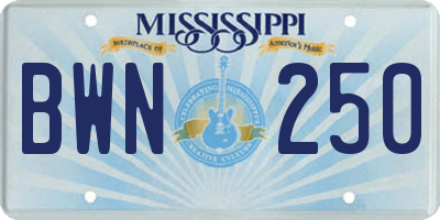 MS license plate BWN250