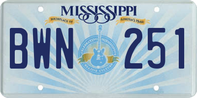 MS license plate BWN251
