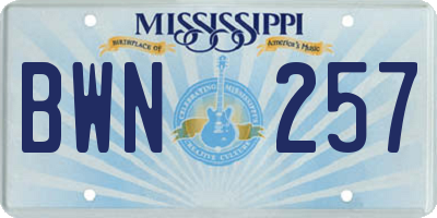 MS license plate BWN257
