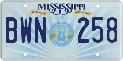 MS license plate BWN258