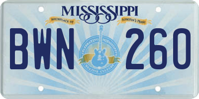 MS license plate BWN260