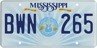 MS license plate BWN265