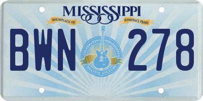 MS license plate BWN278