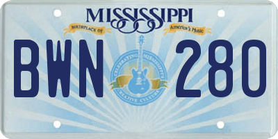 MS license plate BWN280