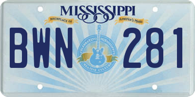 MS license plate BWN281