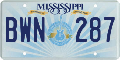 MS license plate BWN287