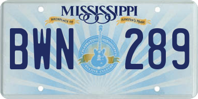 MS license plate BWN289