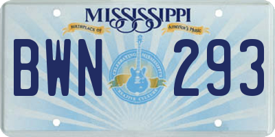 MS license plate BWN293