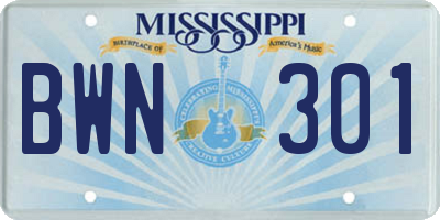 MS license plate BWN301