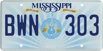 MS license plate BWN303