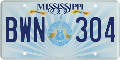 MS license plate BWN304