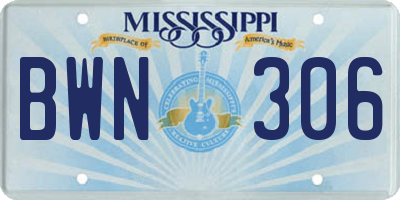 MS license plate BWN306