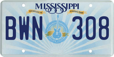 MS license plate BWN308