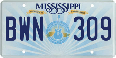 MS license plate BWN309