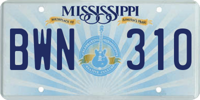 MS license plate BWN310