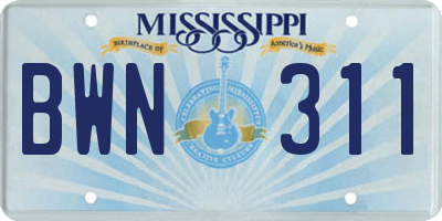 MS license plate BWN311
