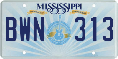 MS license plate BWN313