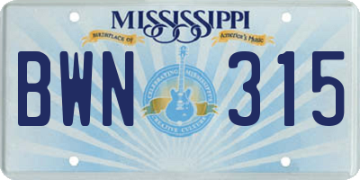 MS license plate BWN315