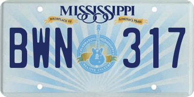 MS license plate BWN317