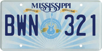 MS license plate BWN321