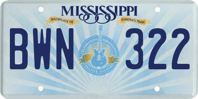 MS license plate BWN322