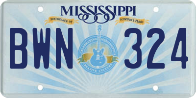 MS license plate BWN324