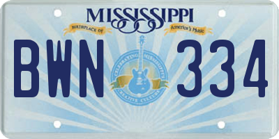 MS license plate BWN334