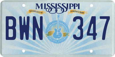 MS license plate BWN347