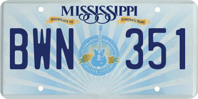MS license plate BWN351