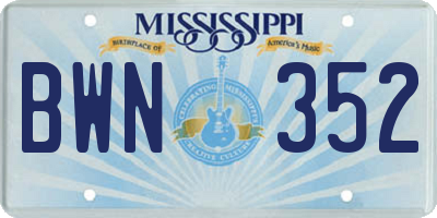 MS license plate BWN352