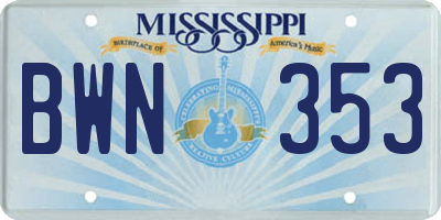 MS license plate BWN353