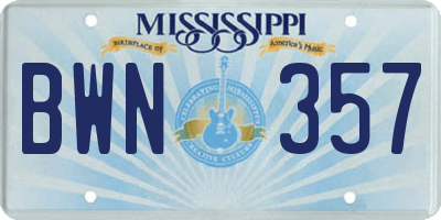 MS license plate BWN357