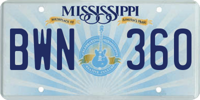MS license plate BWN360