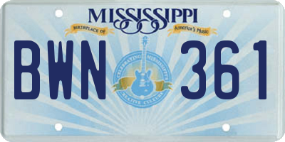 MS license plate BWN361