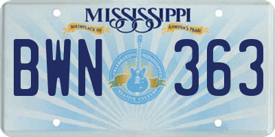 MS license plate BWN363
