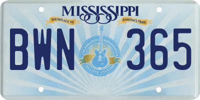 MS license plate BWN365