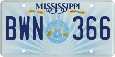 MS license plate BWN366