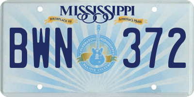 MS license plate BWN372