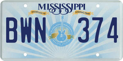 MS license plate BWN374