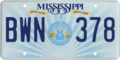 MS license plate BWN378